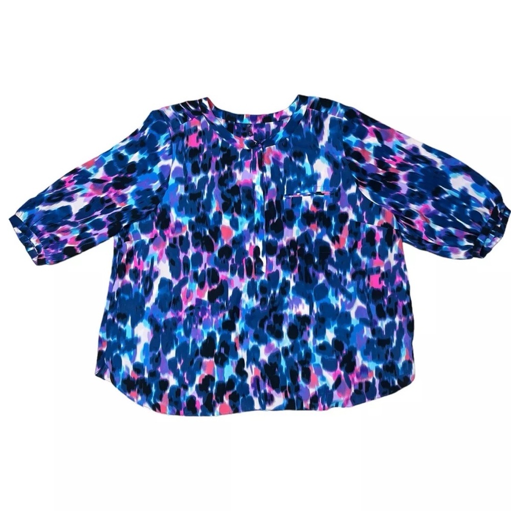 NYDJ Women Blouse Top Women Size 3X Tie Dye Henley Tunic 3/4 Sleeve Pleated back
